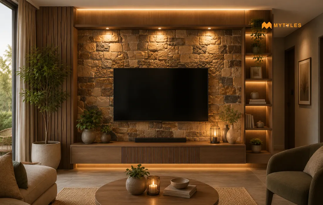 Natural Stone Cladding in TV unit